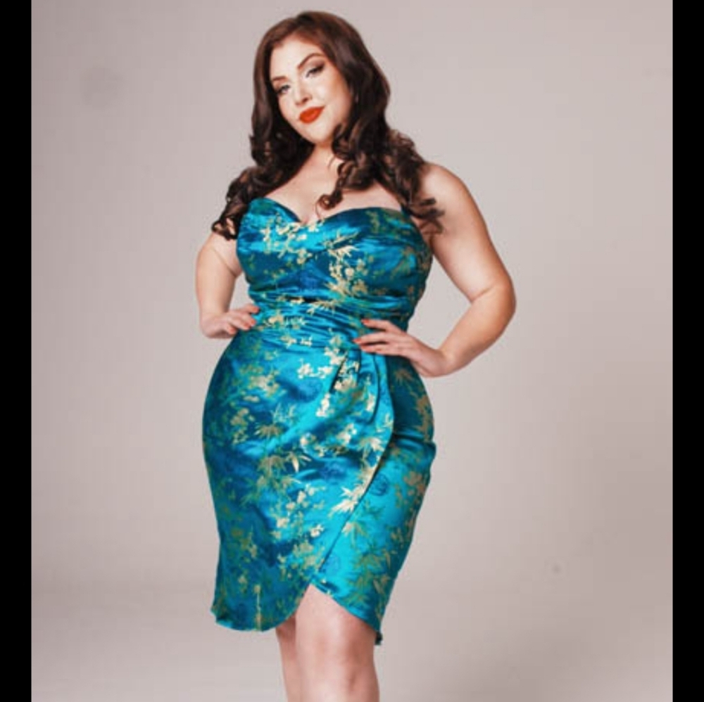 Dixiefried Pinup Couture tiki twist Aqua Blue bamboo leaves sarong dress Medium